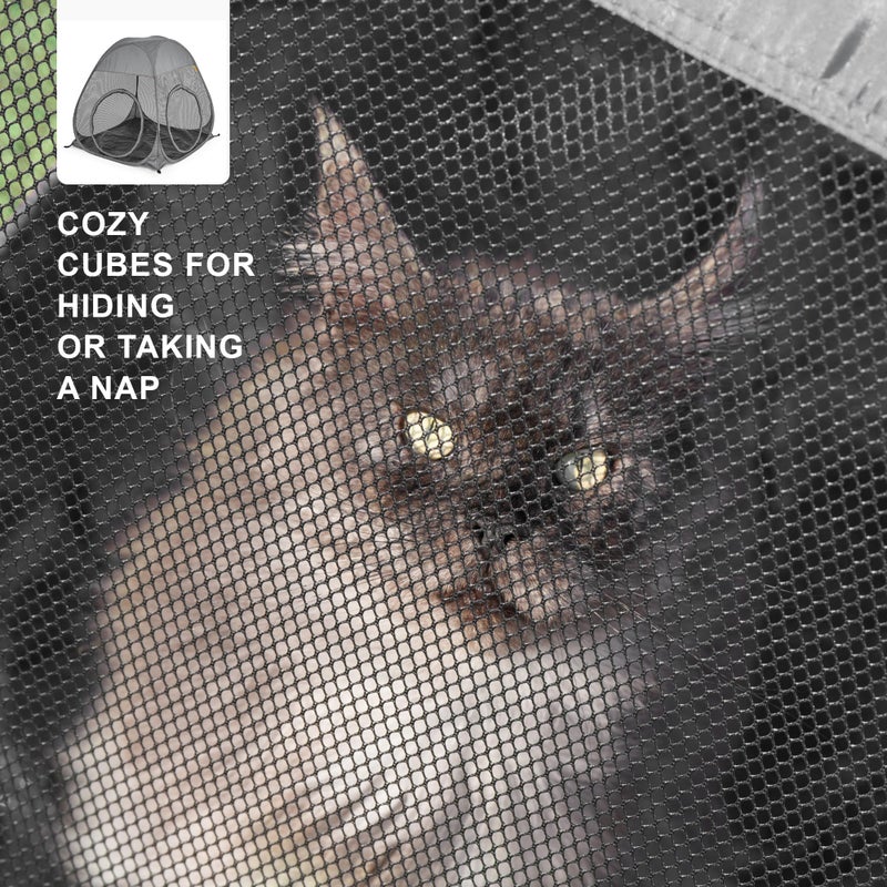 PetEase Catio Outdoor Cat Enclosure, 3-in-1 Extra Large Portable Cat Playpen with Tower Tent & Tunnel, Foldable Waterproof Mesh Catio for Indoor Outdoor Cats & Small Pets - Image 5