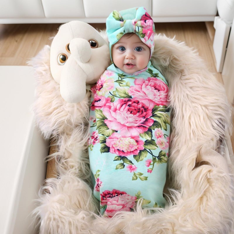 Galabloomer Receiving Blanket Headband Set Flower Print Baby Swaddle Blankets - Image 3