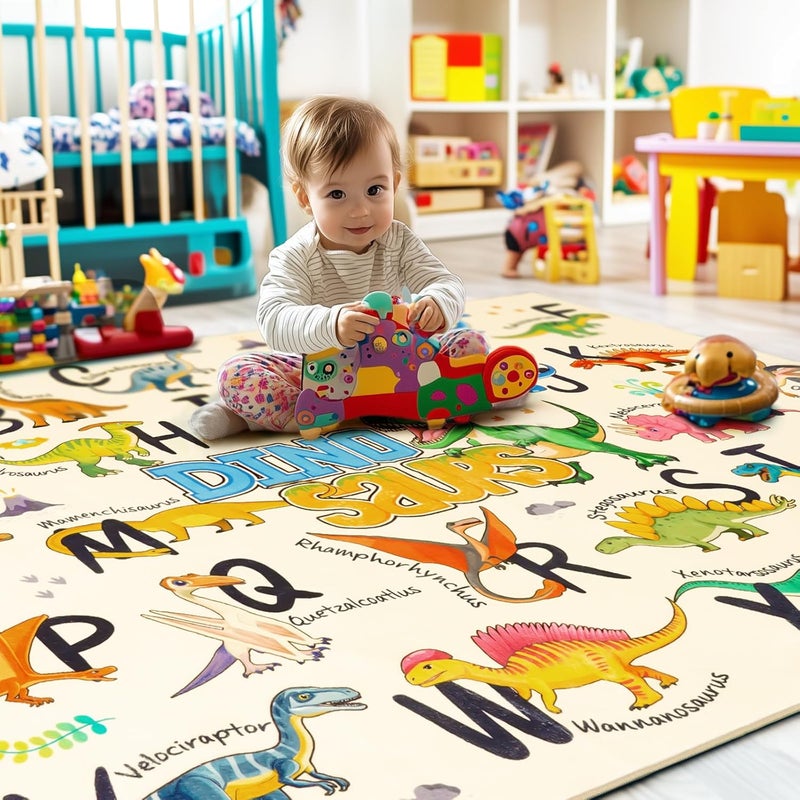 Bolacrom Kids Rugs for Playroom, 4x5 Feet Educational Rug for Learn The ABC Alphabet, Soft Machine Washable Non-Slip Cute Dinosaur Carpet for Classroom Toddler Nursery Kids Room Decor Mat, Beige - Image 5