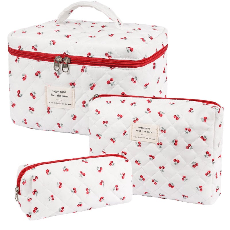 honitty Makeup Bag,Quilted Cosmetic Bags,Large Floral Make Up Organize bag,Makeup Bag Set for Women,Flower Travel Toiletry Bag - Image 1