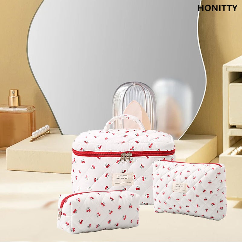 honitty Makeup Bag,Quilted Cosmetic Bags,Large Floral Make Up Organize bag,Makeup Bag Set for Women,Flower Travel Toiletry Bag - Image 5