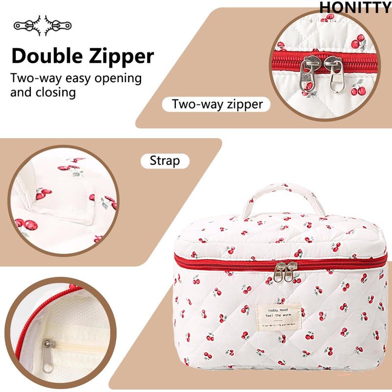 honitty Makeup Bag,Quilted Cosmetic Bags,Large Floral Make Up Organize bag,Makeup Bag Set for Women,Flower Travel Toiletry Bag - Image 4