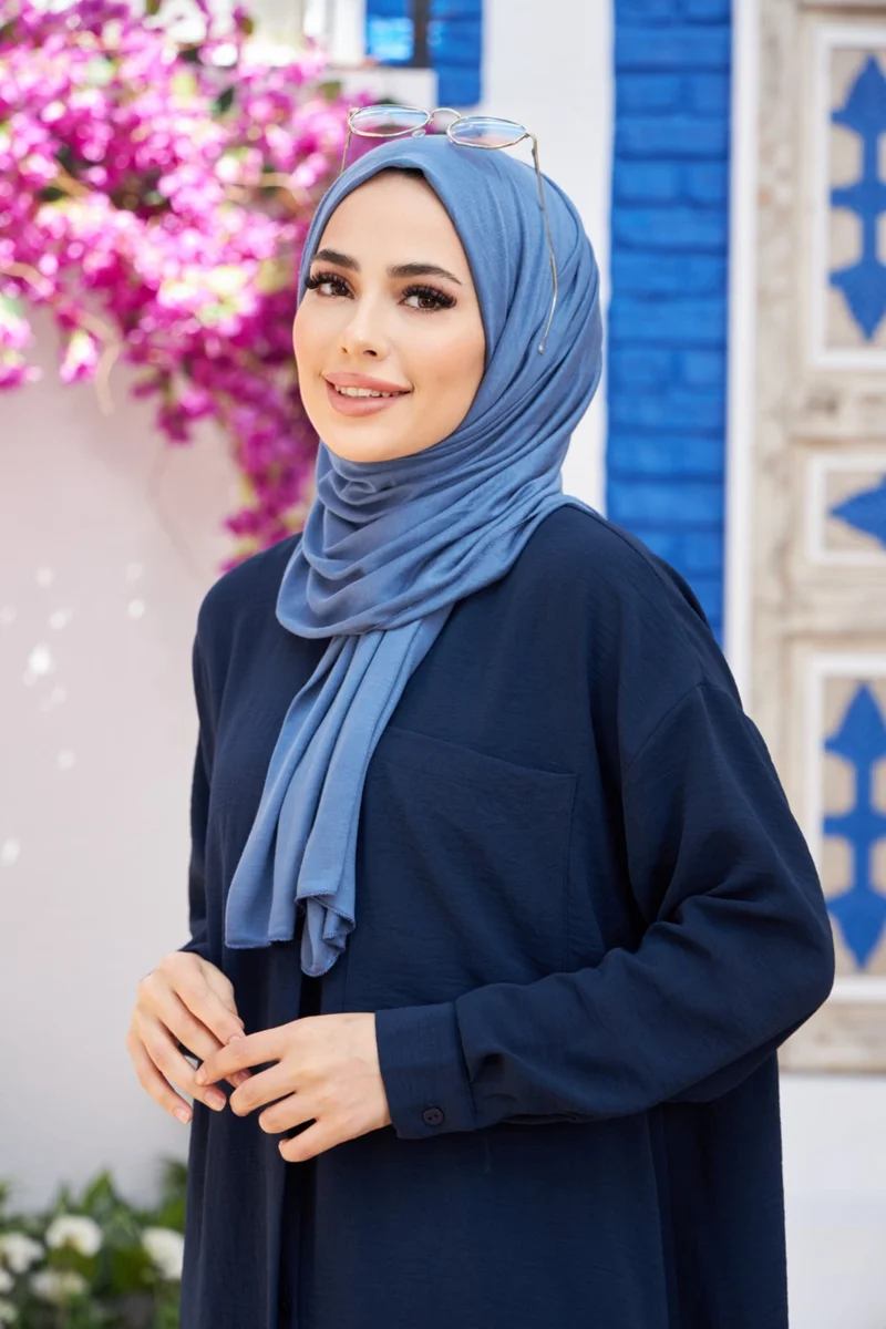 ناجيه سلتان Hijab Combed Cotton Shawl Indigo Blue