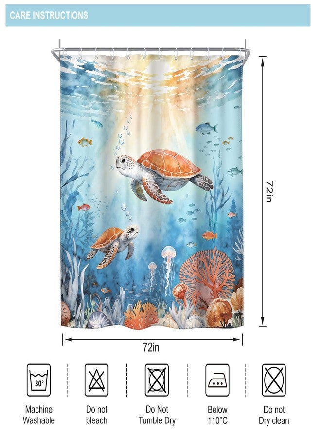 Riyidecor Ocean Sea Turtle Shower Curtain Beach Coastal Underwater Tropical Coral Nautical Fish Summer Sunset Animal 72Wx72H Inch Fabric Decor Bathroom Polyester Waterproof 12 Pack Hooks - Image 5