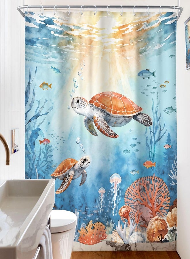 Riyidecor Ocean Sea Turtle Shower Curtain Beach Coastal Underwater Tropical Coral Nautical Fish Summer Sunset Animal 72Wx72H Inch Fabric Decor Bathroom Polyester Waterproof 12 Pack Hooks - Image 4
