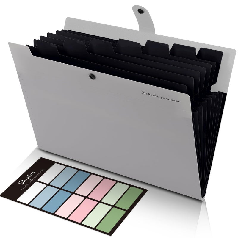 SKYDUE Accordion File Organizer, 8 Pockets Expanding File Folders, Portable Document Paper Organizer, Home College School Office Supplies, Letter Size Gray - Image 1