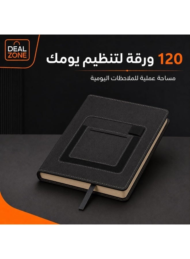 Elegant notebook/agenda with a luxurious fabric cover and front pocket - Image 4