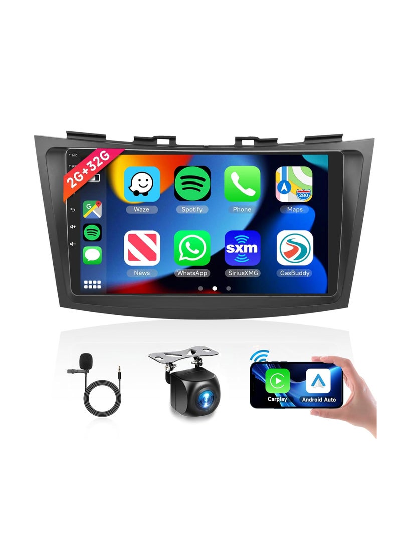 ستيريو سيارة أندرويد لسوزوكي سويفت 2011 2012 2013 2014 2015 2016 2017 2 جيجابايت رام 32 جيجابايت روم 9 بوصة يدعم أبل كاربلاي، ميرورلينك واي فاي بي تي، شاشة لمس IPS مع كاميرا احتياطية متضمنة - Image 1