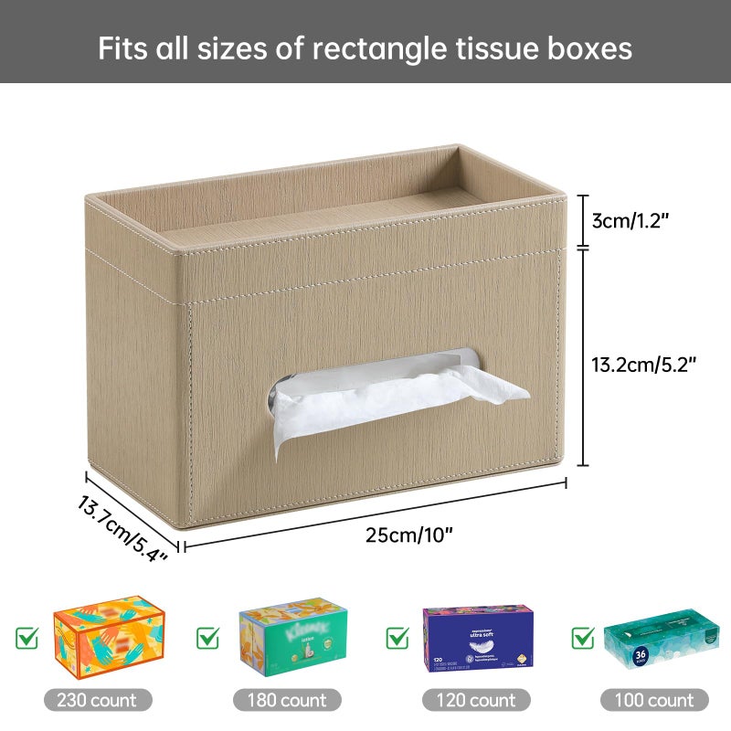 MEIBOOCH Plus Size Tissue Box Cover Rectangle, PU Leather Tissue Box Holder with Storage Tray, Decorative Organizer Tissue Holder for Bathroom, Bedroom Dresser, Night Stand, Office (Wooden Color) - Image 5