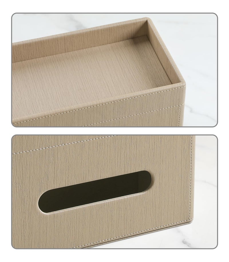 MEIBOOCH Plus Size Tissue Box Cover Rectangle, PU Leather Tissue Box Holder with Storage Tray, Decorative Organizer Tissue Holder for Bathroom, Bedroom Dresser, Night Stand, Office (Wooden Color) - Image 4