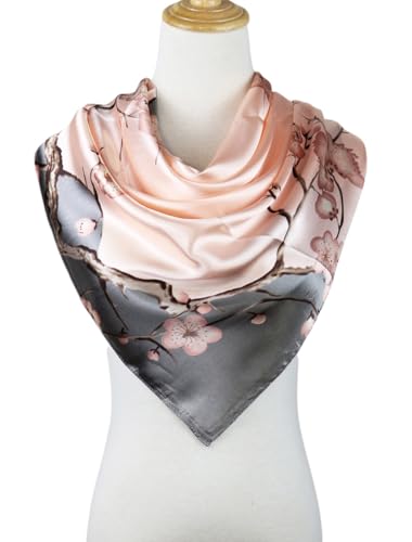 vabovin 35" Satin Square Bandana, Silk Like Head Scarf for Hair Wrapping, Large Neckerchief Women's Fashion Accessory (Pale Pink Plum Blossom) - Image 2