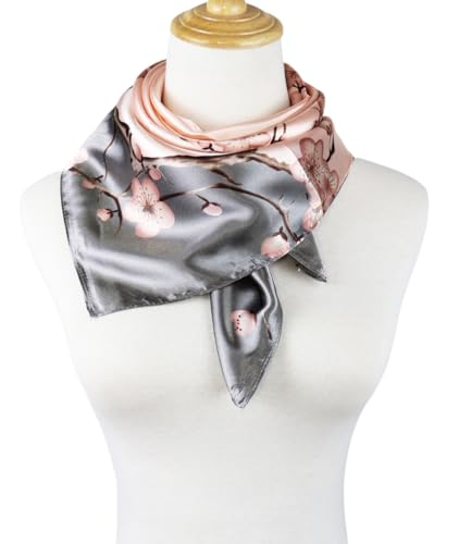 vabovin 35" Satin Square Bandana, Silk Like Head Scarf for Hair Wrapping, Large Neckerchief Women's Fashion Accessory (Pale Pink Plum Blossom) - Image 3