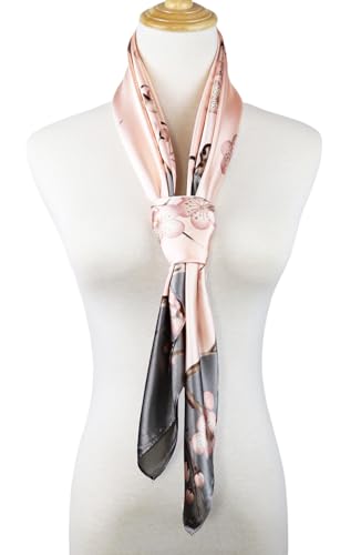 vabovin 35" Satin Square Bandana, Silk Like Head Scarf for Hair Wrapping, Large Neckerchief Women's Fashion Accessory (Pale Pink Plum Blossom) - Image 4