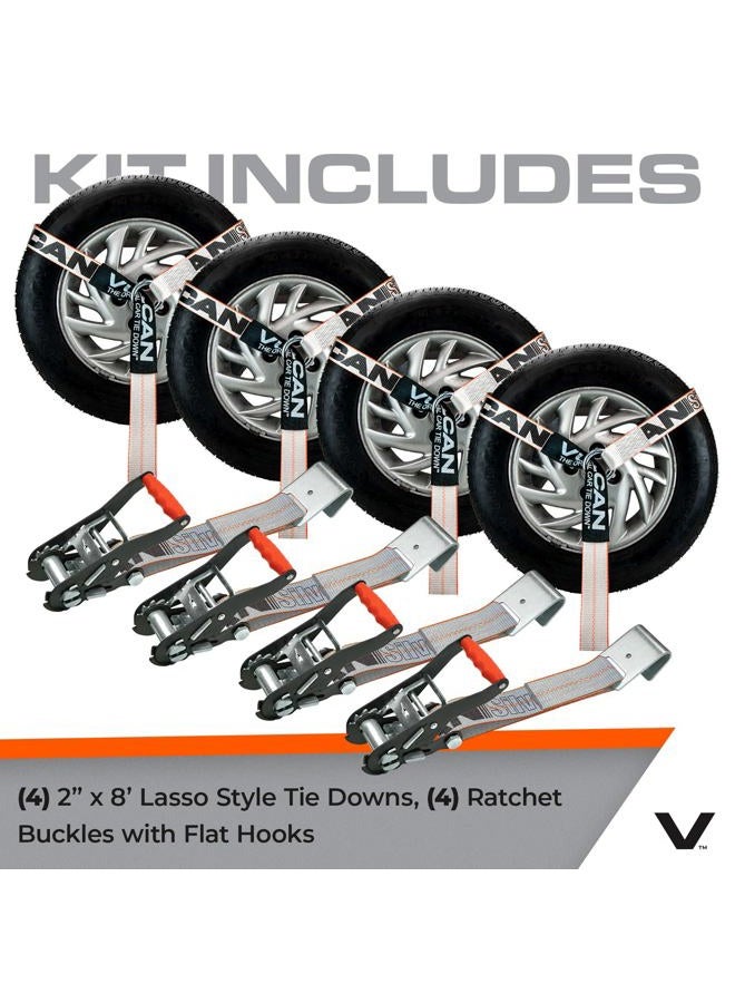 VULCAN Car Tie Down with Flat Hooks - Lasso Style - 2 Inch x 96 Inch - 4 Pack - Silver Series - 3,300 Pound Safe Working Load - Image 3