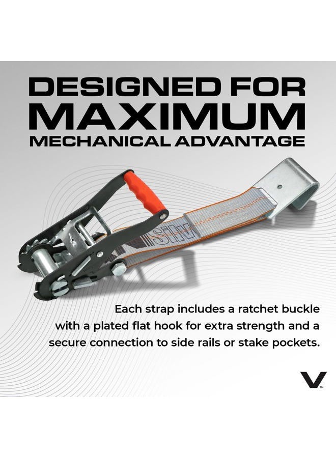 VULCAN Car Tie Down with Flat Hooks - Lasso Style - 2 Inch x 96 Inch - 4 Pack - Silver Series - 3,300 Pound Safe Working Load - Image 5