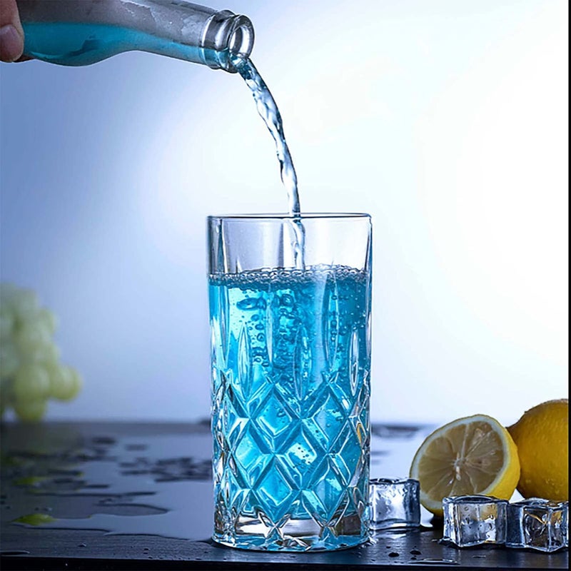 KELVEE كؤوس كيلفي الطويلة مجموعة من 6 أكواب شرب زجاجية مصممة بنقوش عصرية وأنيقة آمنة للغسالة 300 مل - Image 4