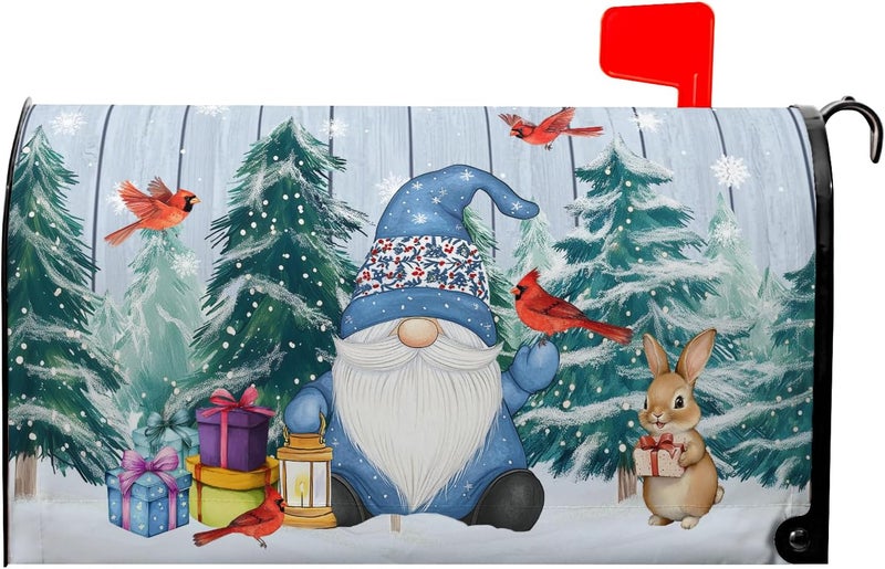 Farg Winter Gnome Mailbox Covers Magnetic Christmas Tree Snowflakes Mailbox Cover Standard Size 21 x 18 Inch Winter Cardinal Birds Snow Holiday Mail Box Wraps for Farmhouse Garden Yard Decor - Image 1