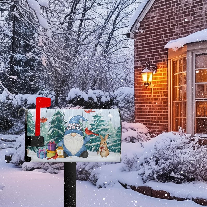 Farg Winter Gnome Mailbox Covers Magnetic Christmas Tree Snowflakes Mailbox Cover Standard Size 21 x 18 Inch Winter Cardinal Birds Snow Holiday Mail Box Wraps for Farmhouse Garden Yard Decor - Image 2