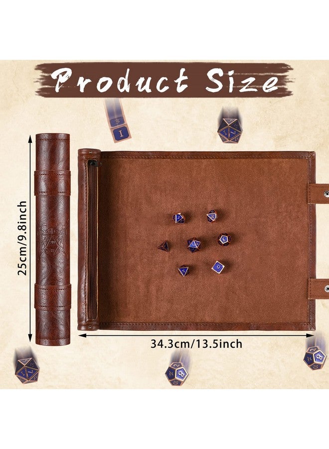 Civaner Civaner Dice Mat Tray Rolling Mat with Zipper PU Leather Folding Scroll Dice Bag Holder Table Christmas Game Accessories(Brown, Black,2 Pieces) - Image 2