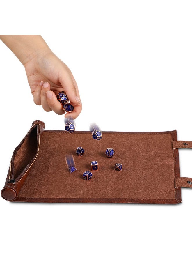 Civaner Civaner Dice Mat Tray Rolling Mat with Zipper PU Leather Folding Scroll Dice Bag Holder Table Christmas Game Accessories(Brown, Black,2 Pieces) - Image 3