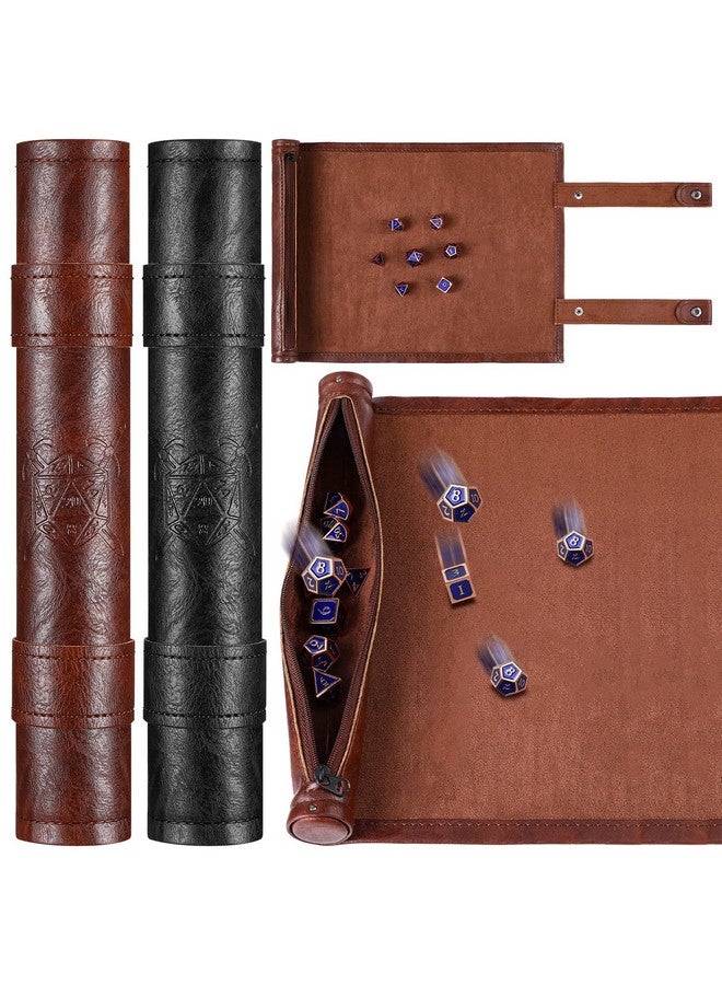 Civaner Civaner Dice Mat Tray Rolling Mat with Zipper PU Leather Folding Scroll Dice Bag Holder Table Christmas Game Accessories(Brown, Black,2 Pieces) - Image 1