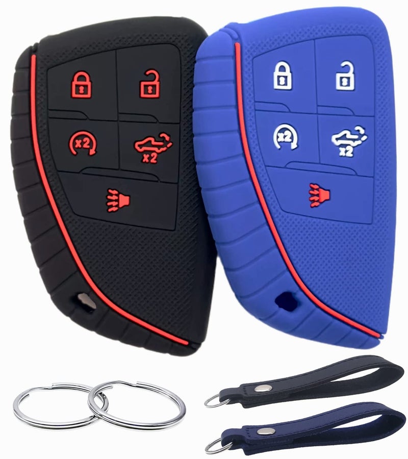 REPROTECTING Silicone Rubber Key Fob Cover Compatible with 2026-2022 Chevy Chevrolet Silverado 1500 GMC Sierra 1500, 2026-2024 Silverado Sierra 2500HD 3500HD (Black Blue) - Image 1