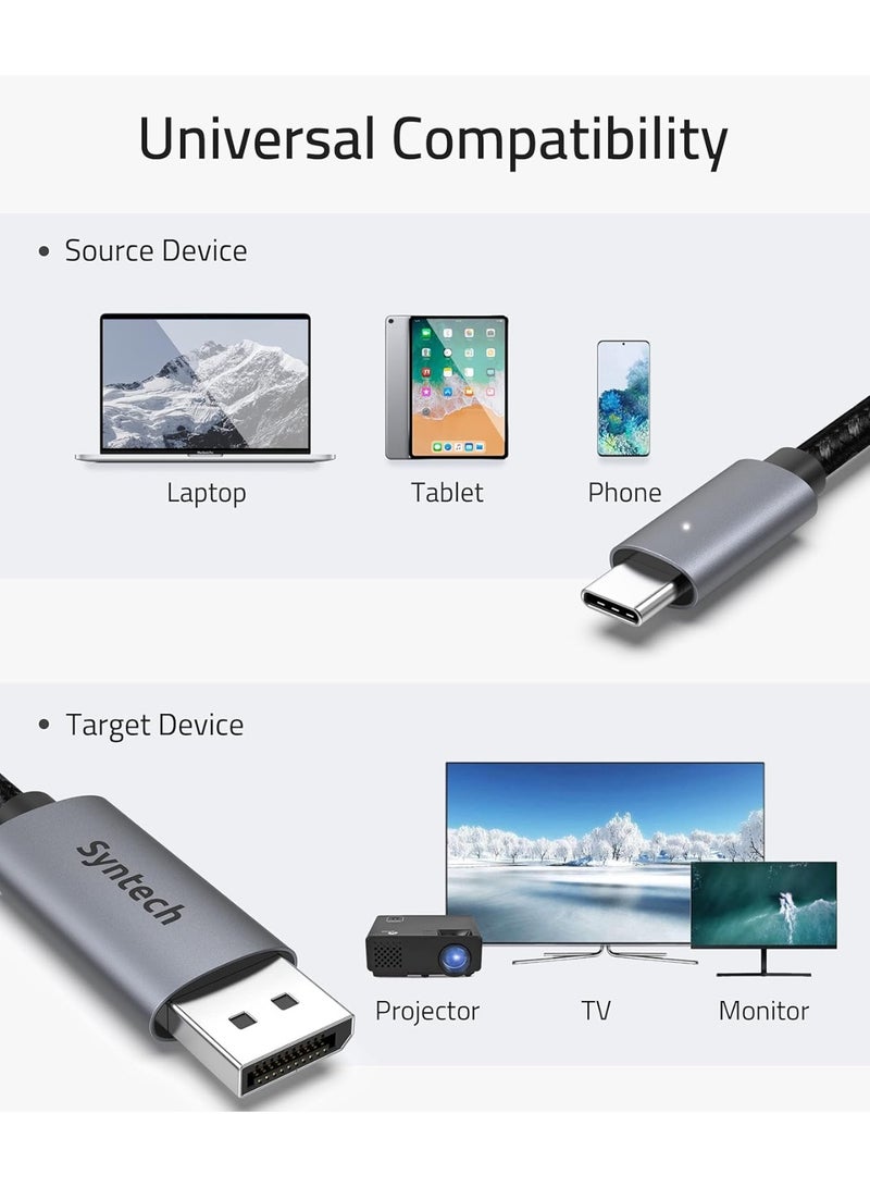 Syntech USB C to DisplayPort Cable[4K@60Hz], Thunderbolt 3 to DisplayPort Cable Compatible with MacBook Air/Pro 2020 iPad Mini/Pro 2021 iMac 2021 iPad Air 4 Samsung Galaxy S10/S9, Dell XPS, etc. 1.8m - Image 2