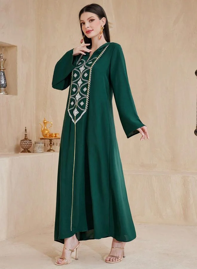 Take Two Dark Green Embroidered Jalabiya with Hood