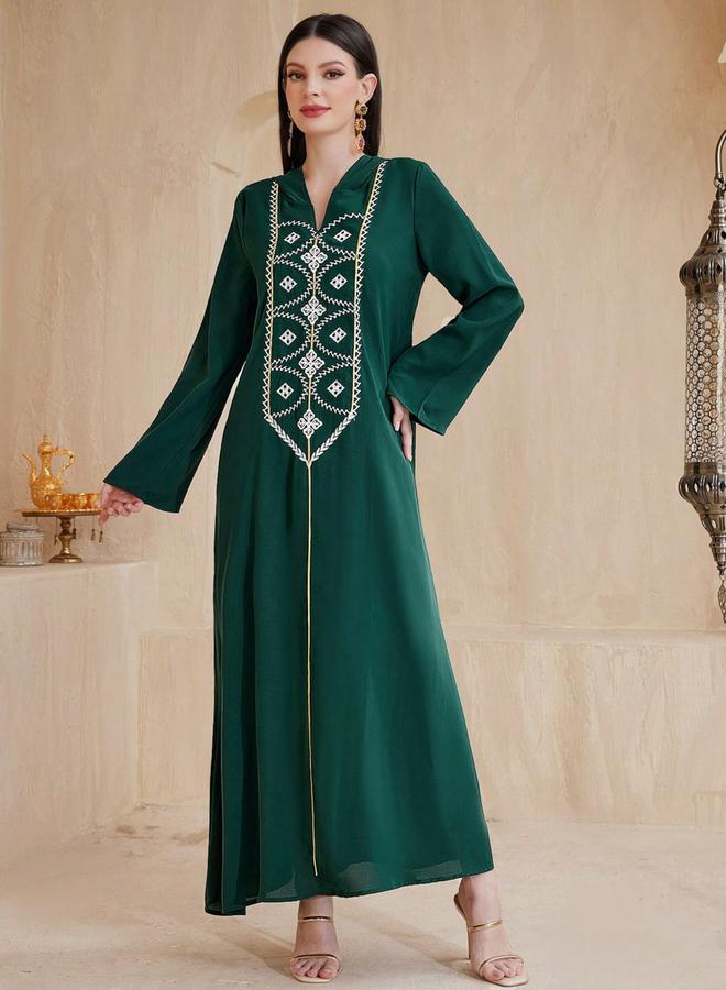 Take Two Dark Green Embroidered Jalabiya with Hood - Image 4