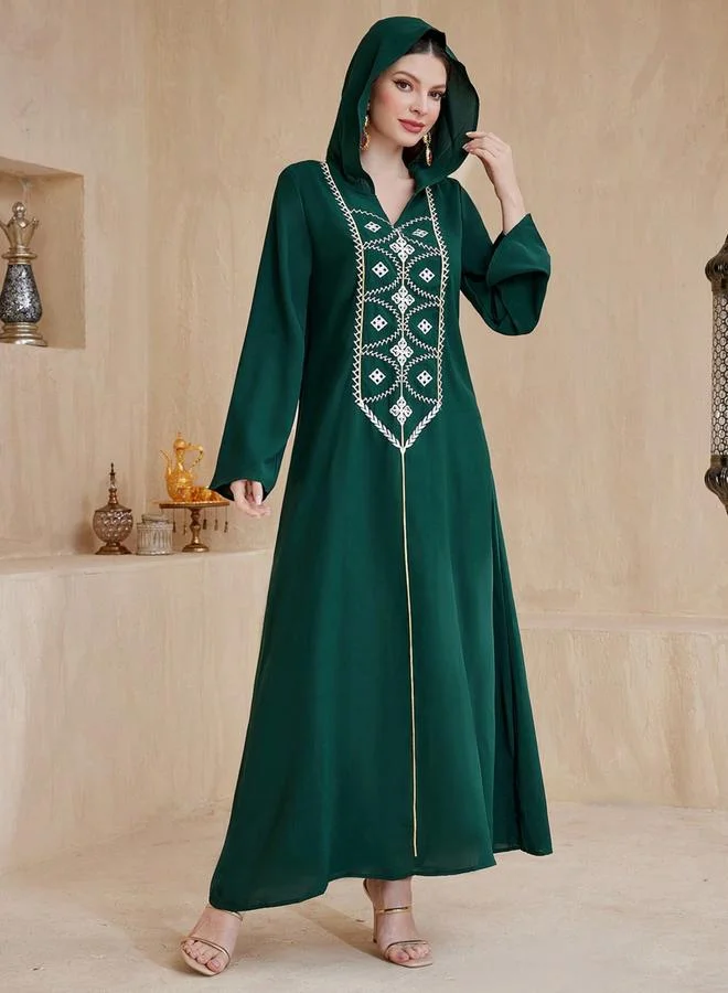 Take Two Dark Green Embroidered Jalabiya with Hood