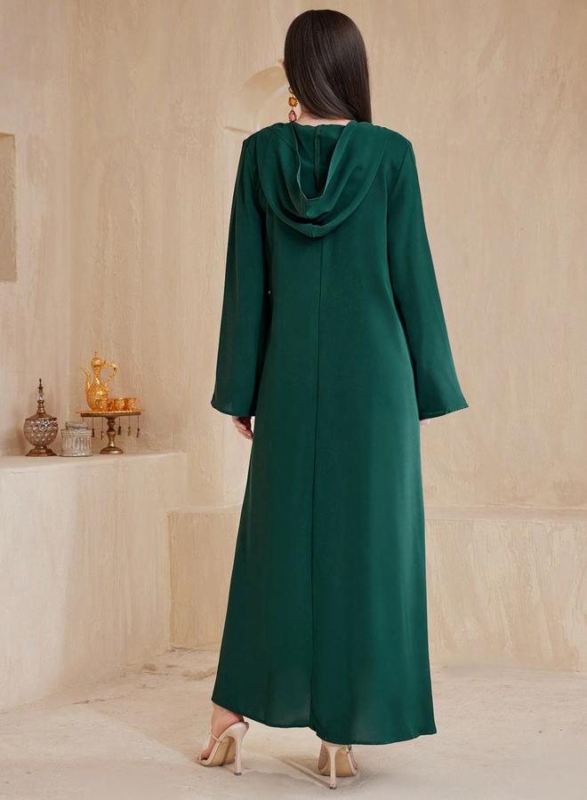Take Two Dark Green Embroidered Jalabiya with Hood - Image 5