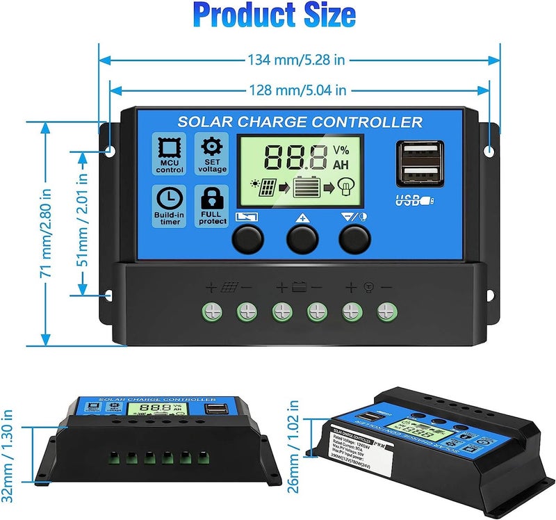 Depvko [Upgraded] 30A Solar Charge Controller, 12V/ 24V Solar Panel Regulator with Adjustable LCD Display Dual USB Port Timer Setting PWM Auto Parameter - Image 5