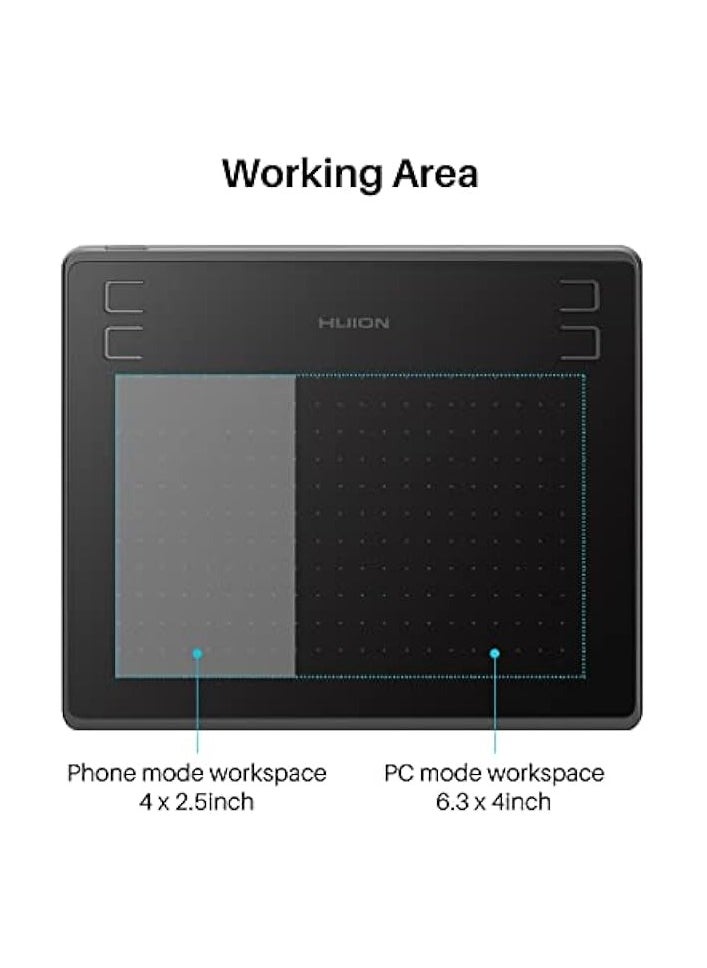 HUION - HS64 Graphics Drawing Tablet Battery-Free Stylus Android Windows macOS with 6.3 x 4 in Working Area Pen Tablet for Linux, Mac, Windows PC and Android - Image 1