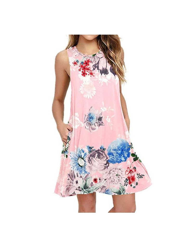 Loquat Women New Sleeveless Print Round Neck Vest Dress