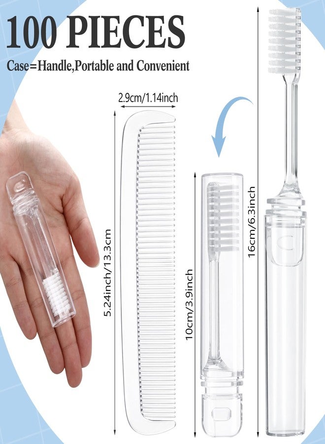 Yiyiring 100 Pcs Individually Wrapped Travel Toothbrush and Comb Bulk Set for 50, Disposable Foldable Mini Toothbrush and Hair Comb Portable for Women Men Hotel Travel Camping Charity Homeless, Clear - Image 2