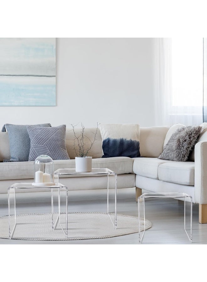 TPGP Set of 3 Nesting Tables Transparent Acrylic Side Table Modern Coffee Clear Desk with round corner Rectangle Clear Nightstand and Stool for Living Room Bedroom Home Office - Image 1