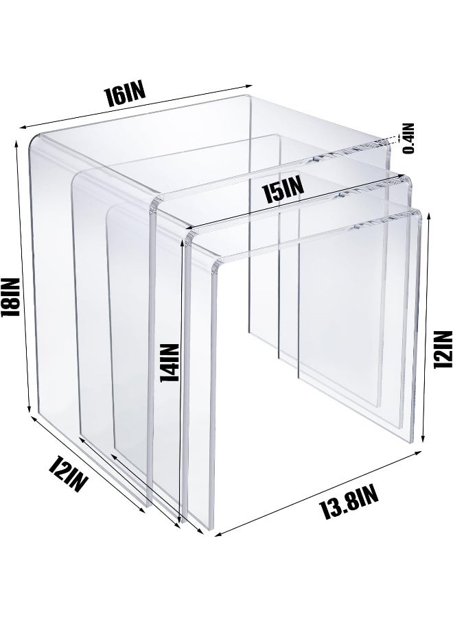 TPGP Set of 3 Nesting Tables Transparent Acrylic Side Table Modern Coffee Clear Desk with round corner Rectangle Clear Nightstand and Stool for Living Room Bedroom Home Office - Image 2