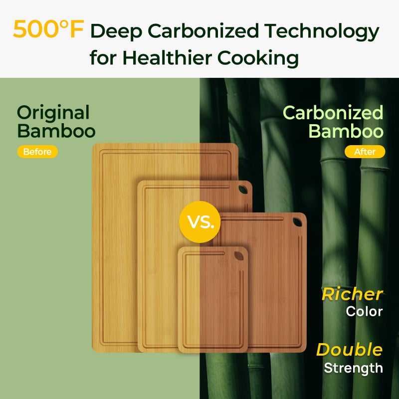 Keechee Wood Cutting Board, Carbonized Bamboo Cutting Boards Set With Smooth Surface & Easy Storage For Busy Kitchens, Ideal Charcuterie & Chopping, Durable, Knife-Friendly (4Pcs) - Image 2