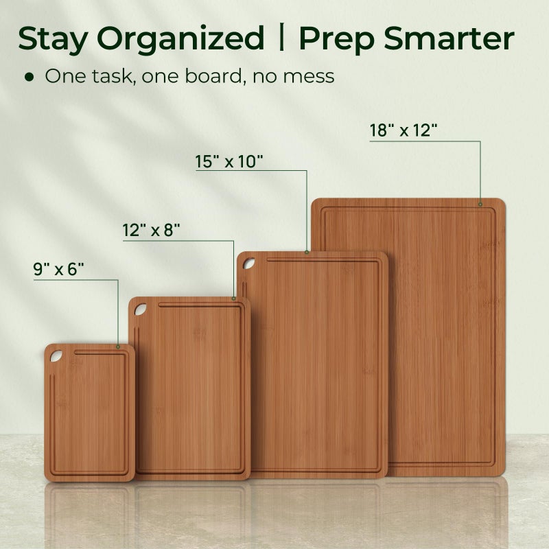 Keechee Wood Cutting Board, Carbonized Bamboo Cutting Boards Set With Smooth Surface & Easy Storage For Busy Kitchens, Ideal Charcuterie & Chopping, Durable, Knife-Friendly (4Pcs) - Image 5