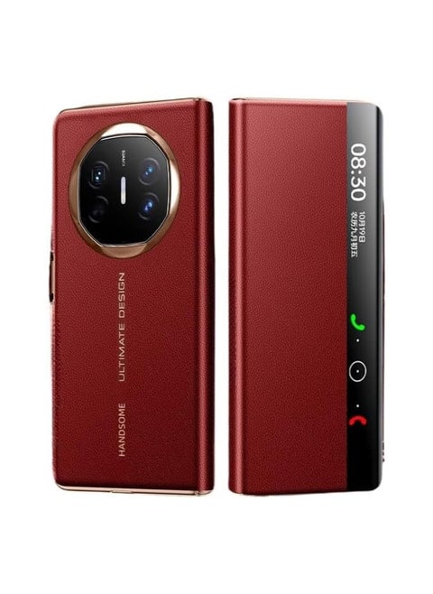 Smart leather case compatible with Huawei Mate X6, electroplated full protective case, with smart window, suitable for Mate X6 mobile phone