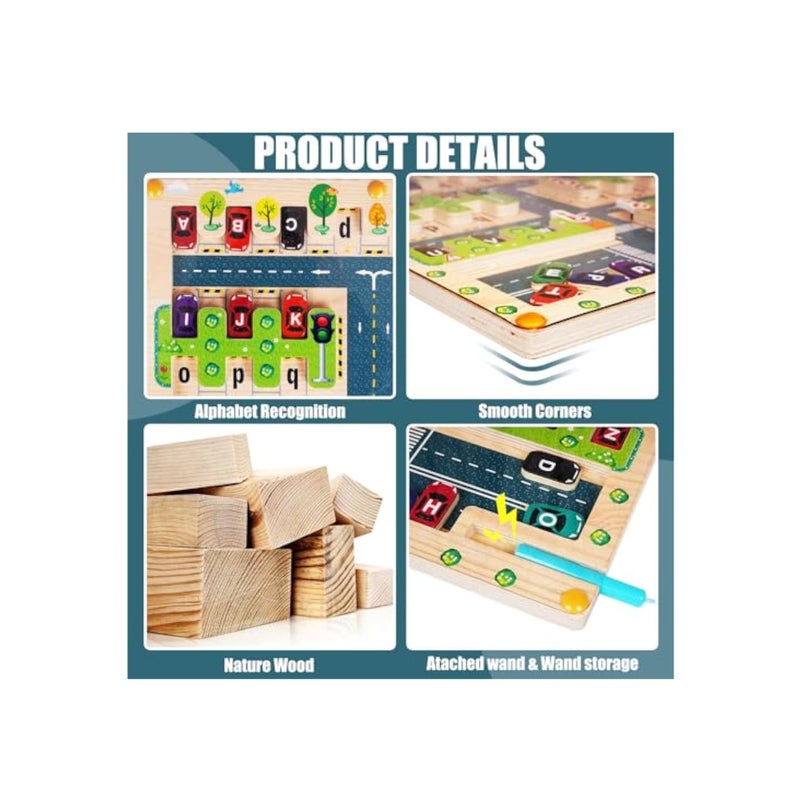 SOLARAE لعبة متاهة حروف الأبجدية المغناطيسية، لوحة نشاط أحجية خشبية، ألعاب مهارات الحركة الدقيقة مونتيسوري، ألعاب تعليمية لأنشطة التعلم في مرحلة ما قبل المدرسة، ألعاب مهارات الحركة الدقيقة للأطفال الصغار للأولاد والبنات - Image 3