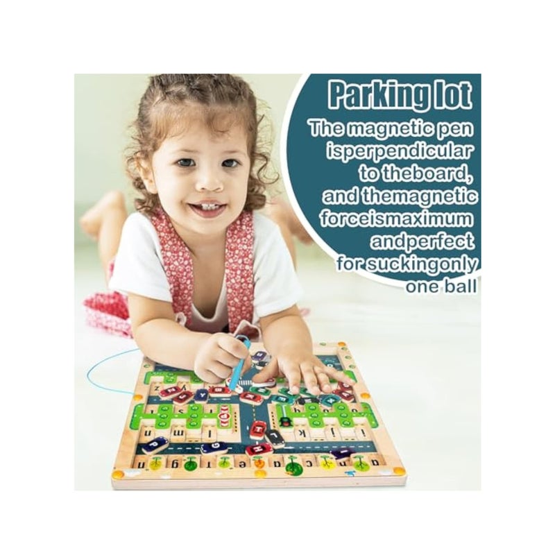 SOLARAE لعبة متاهة حروف الأبجدية المغناطيسية، لوحة نشاط أحجية خشبية، ألعاب مهارات الحركة الدقيقة مونتيسوري، ألعاب تعليمية لأنشطة التعلم في مرحلة ما قبل المدرسة، ألعاب مهارات الحركة الدقيقة للأطفال الصغار للأولاد والبنات - Image 5