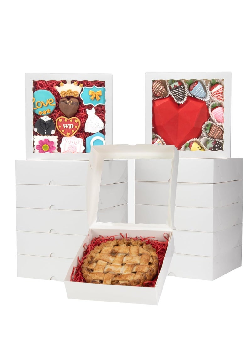 White Bakery Boxes with Window, 9x9x2.5 Inches Pie Box Chocolate Covered Strawberries Box for Valentine's Mother's Day.(30PCS/50PCS) - Image 1