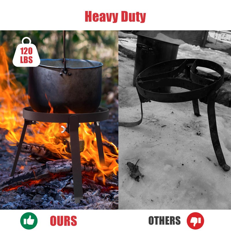 ETICSIPA Cooking Tripod for Campfire, 9.8Inch Durable Steel Campfire Tripod for Cooking for Dutch Oven Outdoor Cooking, Foldable Fire Pit Stand with Black Heat Resistant Coating - Image 4