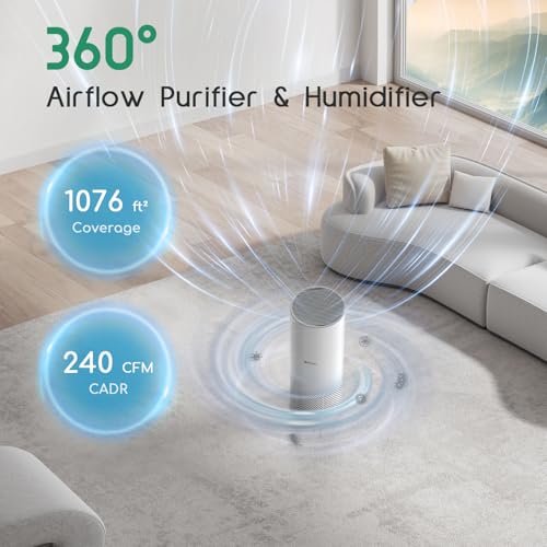 Afloia Humidifier and Air Purifier in One, 3-Stage Filter Cleaner Evaporatively Humidify Combo Remove Pets Dust Dander Hair Allergy Pollen Smoke Smell for Home Bedroom Large Room, 24dB Quiet - Image 2