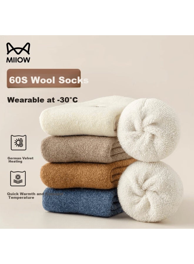 MIIOW 3 Pairs 62% Wool Men's Mid-calf Socks Autumn Winter Thickened Fleece Lined Warm Terry Floor Sleep Long Socks - Image 1