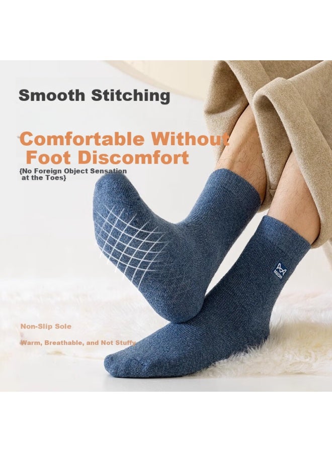 MIIOW 3 Pairs 62% Wool Men's Mid-calf Socks Autumn Winter Thickened Fleece Lined Warm Terry Floor Sleep Long Socks - Image 3