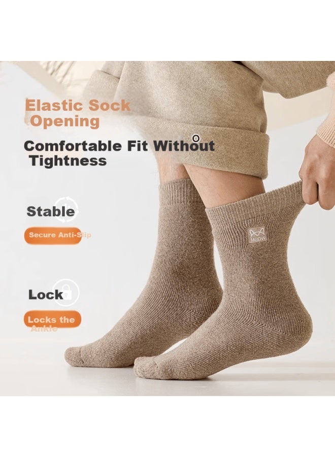MIIOW 3 Pairs 62% Wool Men's Mid-calf Socks Autumn Winter Thickened Fleece Lined Warm Terry Floor Sleep Long Socks - Image 2