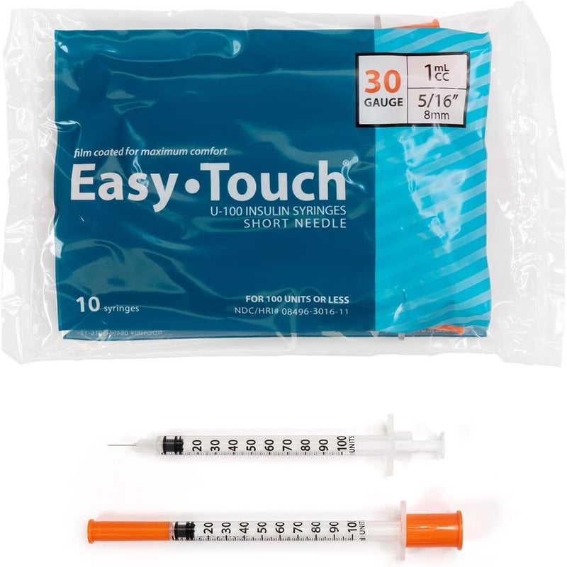 EasyTouch U-100 Insulin Syringe with Needle, 30G 1cc 5/16-Inch (8mm), Box of 100 - Image 2