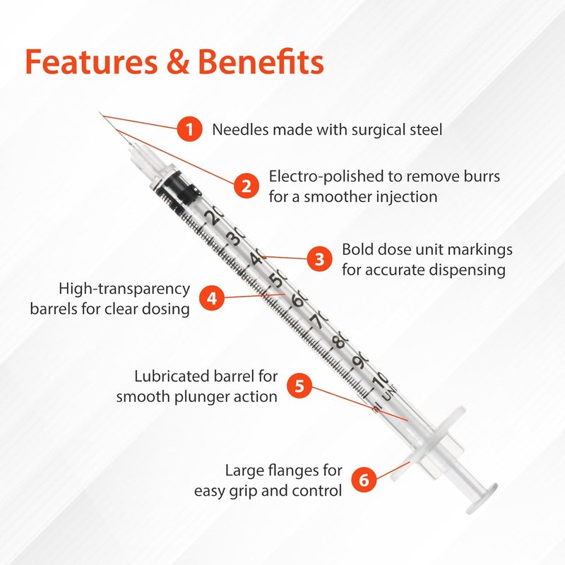 EasyTouch U-100 Insulin Syringe with Needle, 30G 1cc 5/16-Inch (8mm), Box of 100 - Image 3